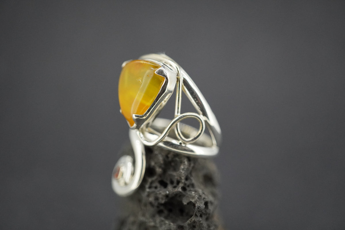 Amber and Orange Sapphire Sterling Silver Swirl Ring