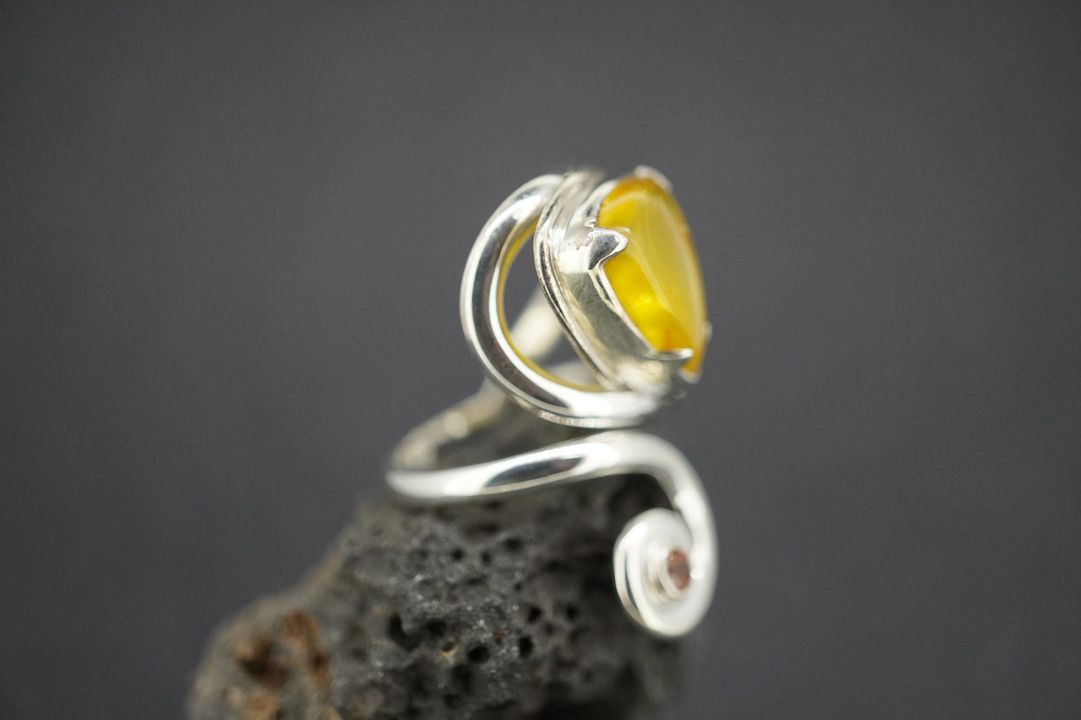 Amber and Orange Sapphire Sterling Silver Swirl Ring