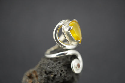 Amber and Orange Sapphire Sterling Silver Swirl Ring