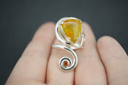 Amber and Orange Sapphire Sterling Silver Swirl Ring