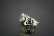 Cairngorm Quartz and Garnet Sterling Silver Hammered Ring