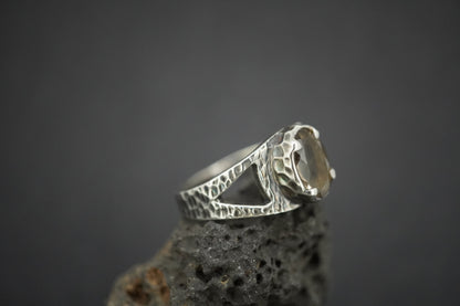 Cairngorm Quartz and Garnet Sterling Silver Hammered Ring