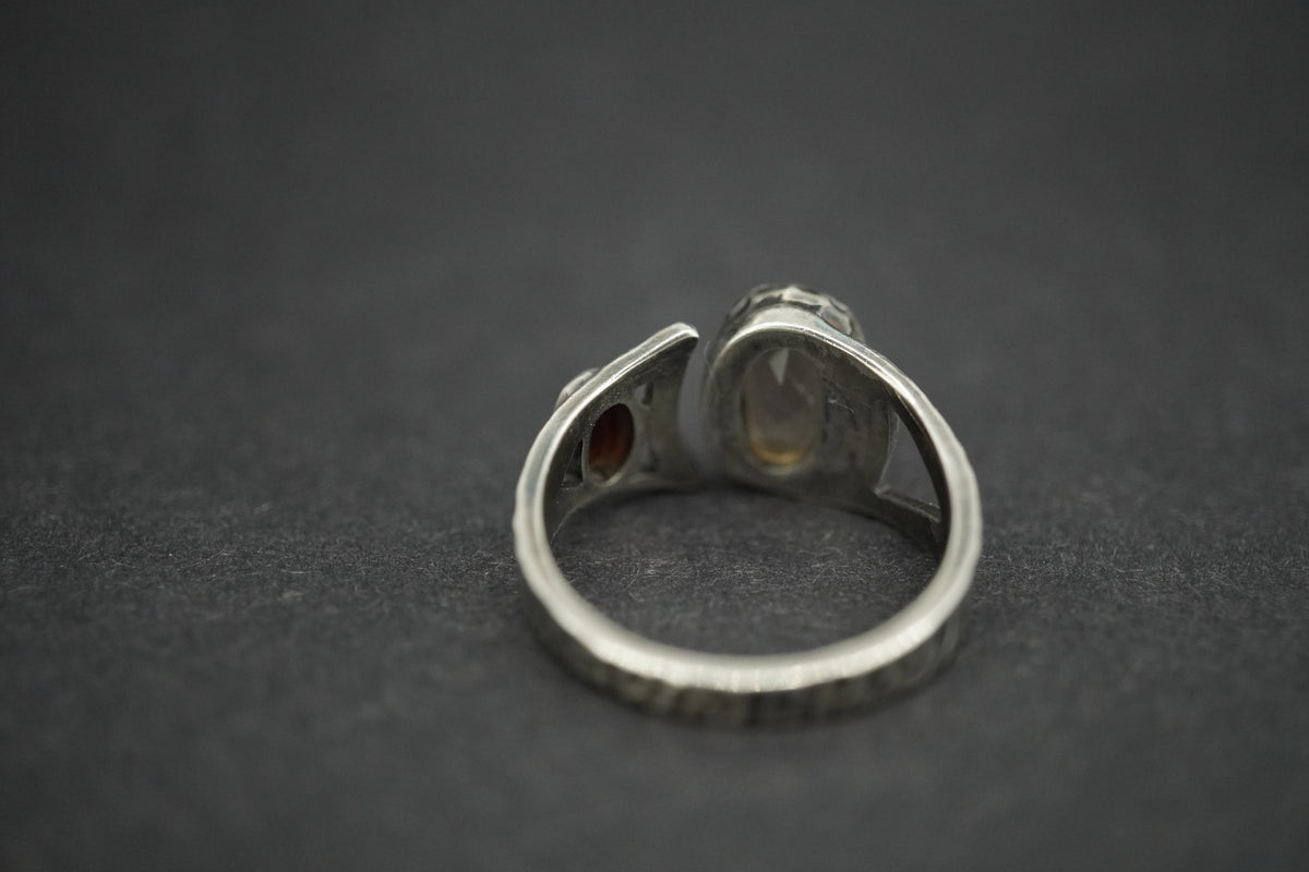 Cairngorm Quartz and Garnet Sterling Silver Hammered Ring