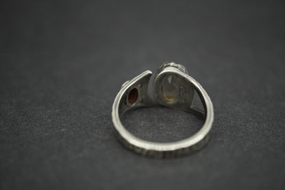 Cairngorm Quartz and Garnet Sterling Silver Hammered Ring