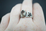 Cairngorm Quartz and Garnet Sterling Silver Hammered Ring