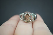 Cairngorm Quartz and Garnet Sterling Silver Hammered Ring