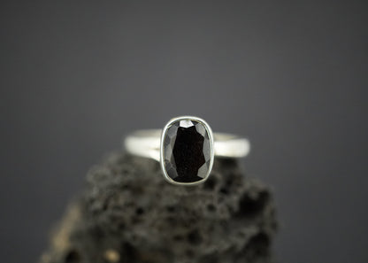 Cairngorm Quartz Sterling Silver Oblong Black Ring