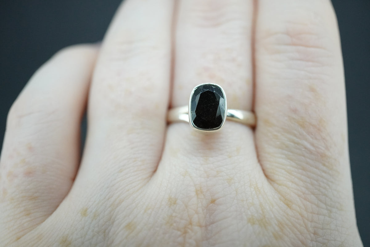 Cairngorm Quartz Sterling Silver Oblong Black Ring
