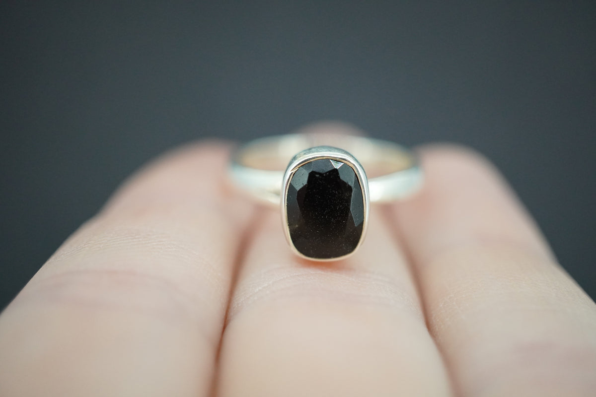 Cairngorm Quartz Sterling Silver Oblong Black Ring