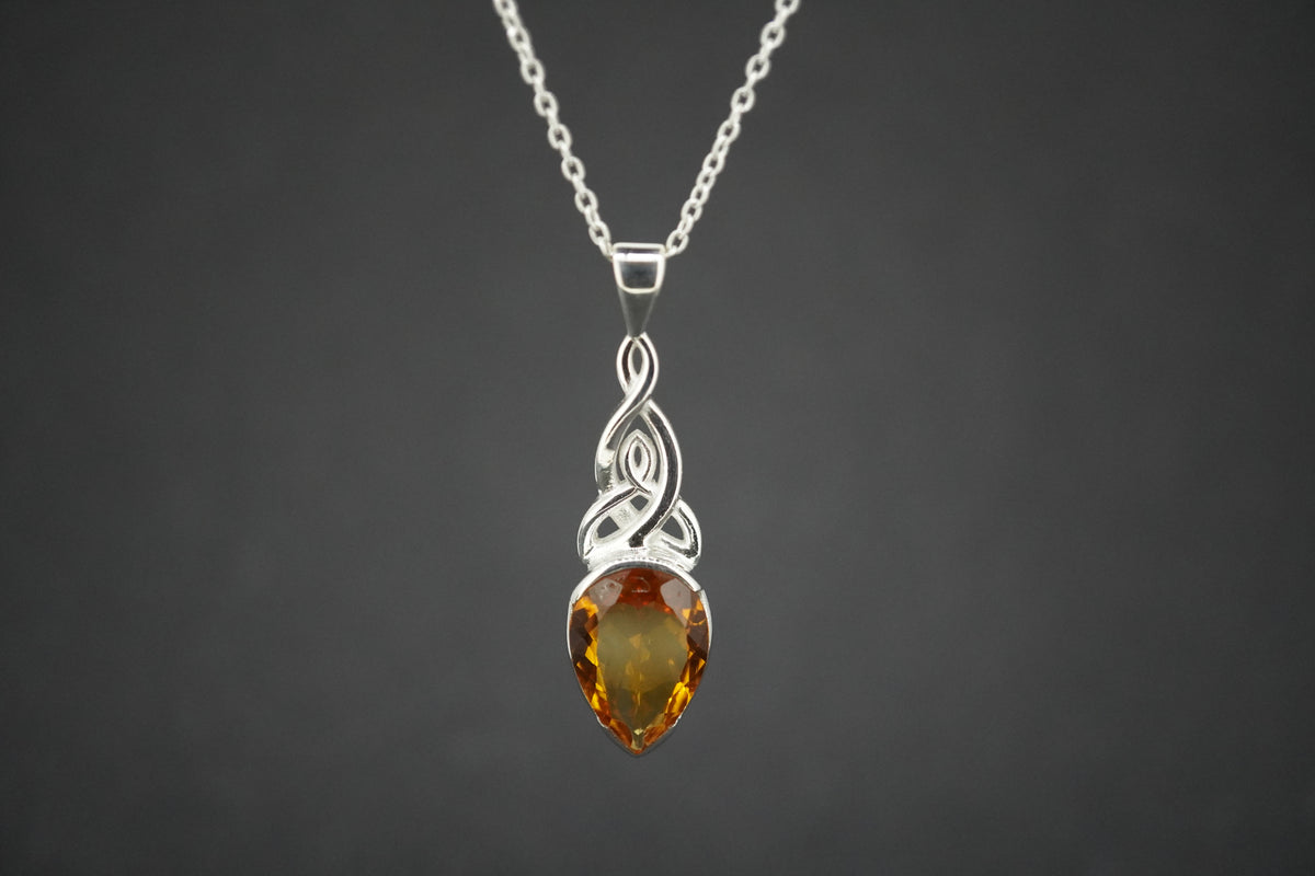 Citrine Sterling Silver Celtic Drop Pendant