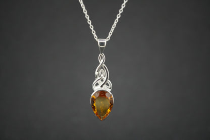 Citrine Sterling Silver Celtic Drop Pendant