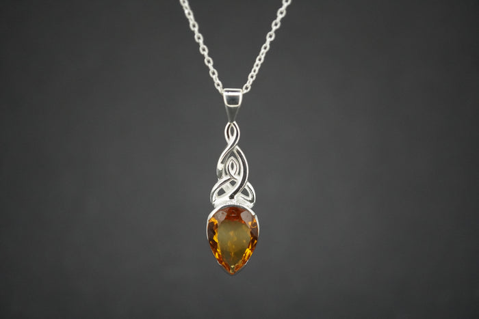 Citrine Sterling Silver Celtic Drop Pendant