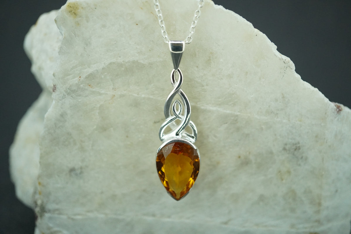 Citrine Sterling Silver Celtic Drop Pendant
