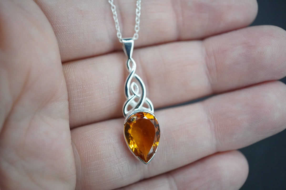 Citrine Sterling Silver Celtic Drop Pendant