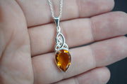 Citrine Sterling Silver Celtic Drop Pendant