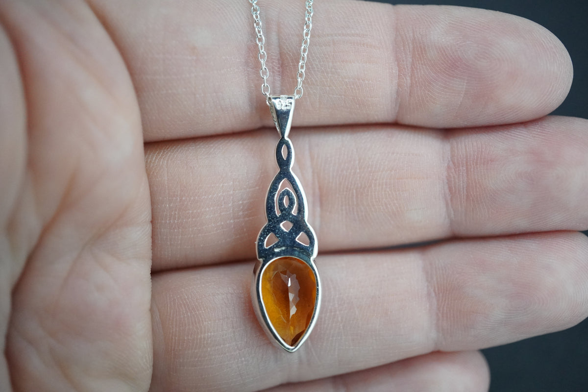 Citrine Sterling Silver Celtic Drop Pendant