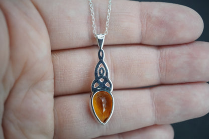 Citrine Sterling Silver Celtic Drop Pendant