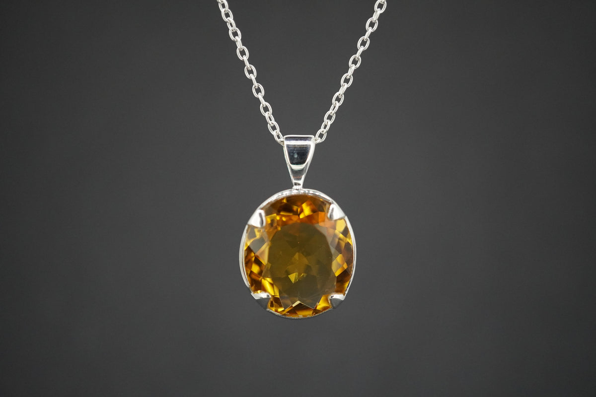 Citrine Sterling Silver Oval Pendant