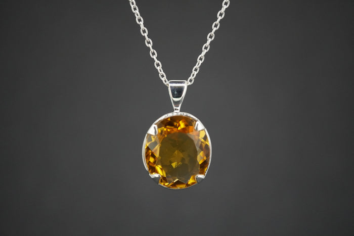 Citrine Sterling Silver Oval Pendant