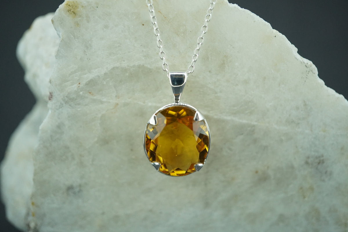 Citrine Sterling Silver Oval Pendant