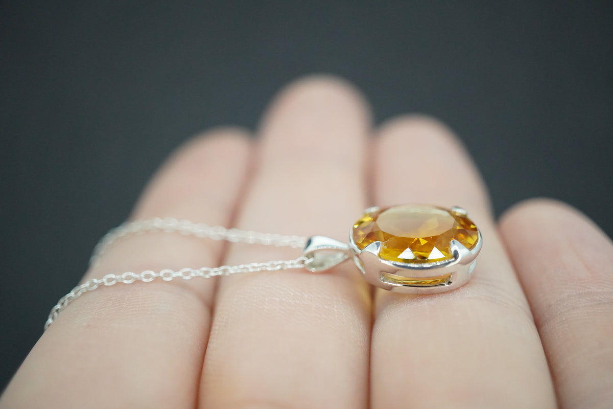 Citrine Sterling Silver Oval Pendant