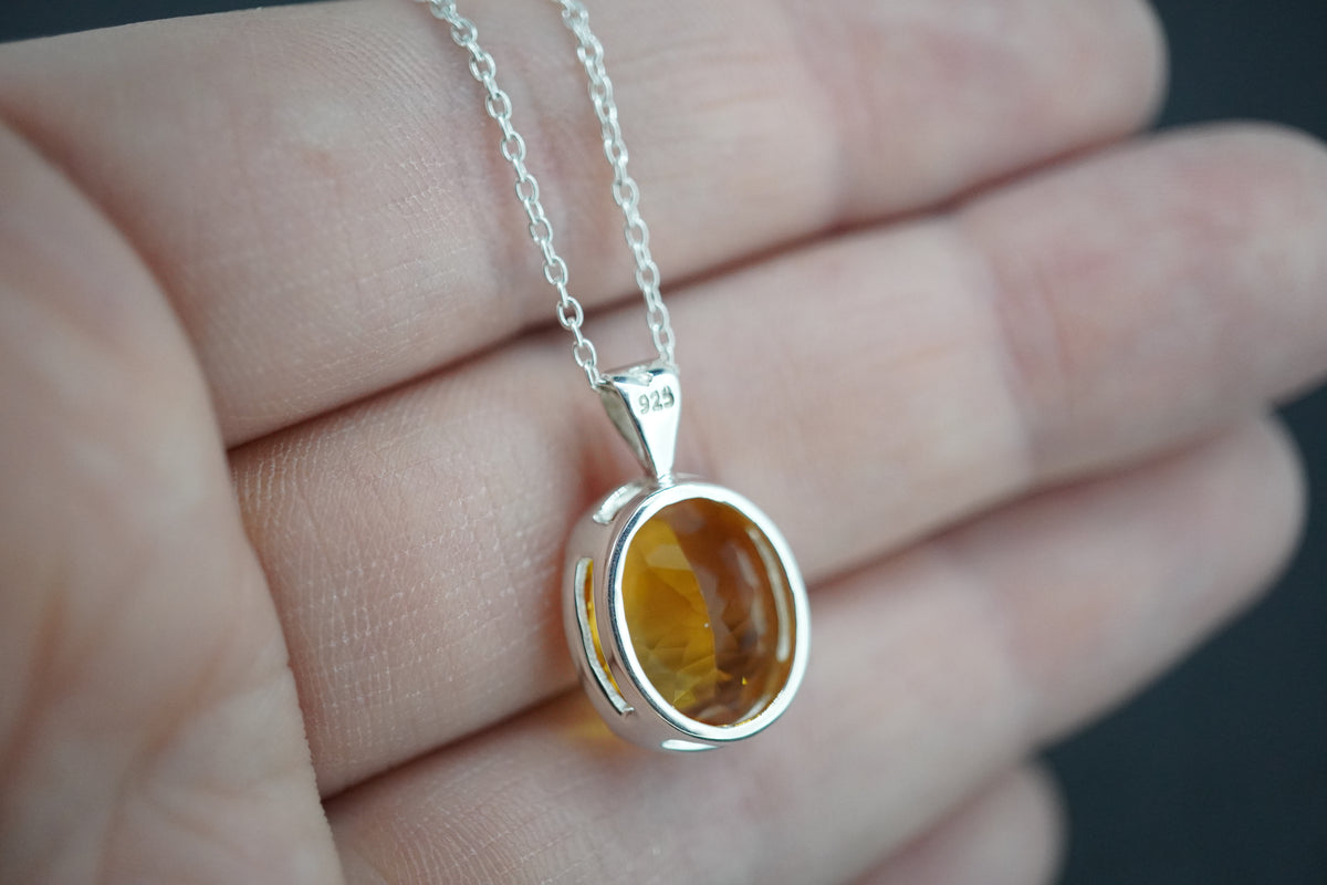Citrine Sterling Silver Oval Pendant