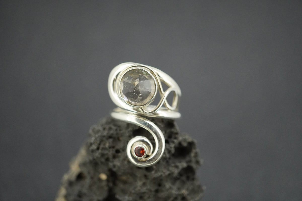 Cairngorm Quartz & Garnet Sterling Silver Swirl Ring