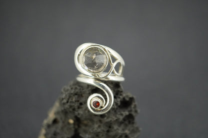 Cairngorm Quartz & Garnet Sterling Silver Swirl Ring