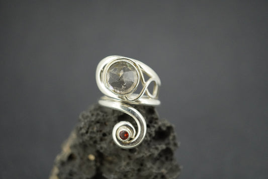 Cairngorm Quartz & Garnet Sterling Silver Swirl Ring