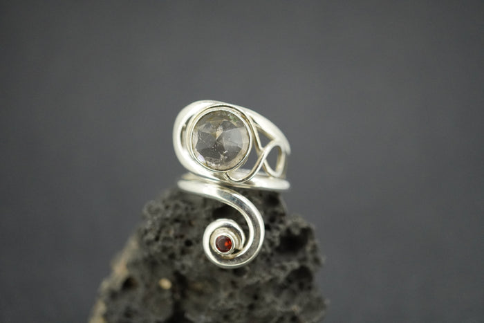 Cairngorm Quartz & Garnet Sterling Silver Swirl Ring