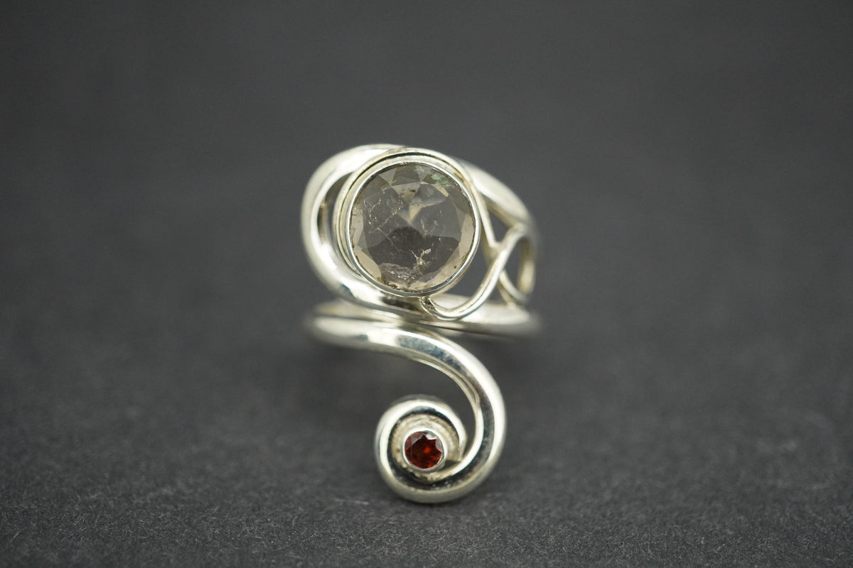 Cairngorm Quartz & Garnet Sterling Silver Swirl Ring