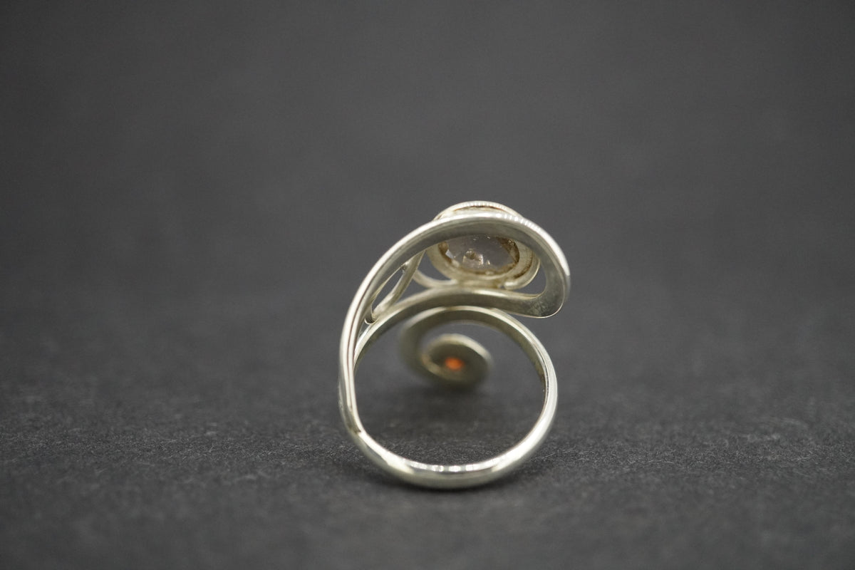 Cairngorm Quartz & Garnet Sterling Silver Swirl Ring