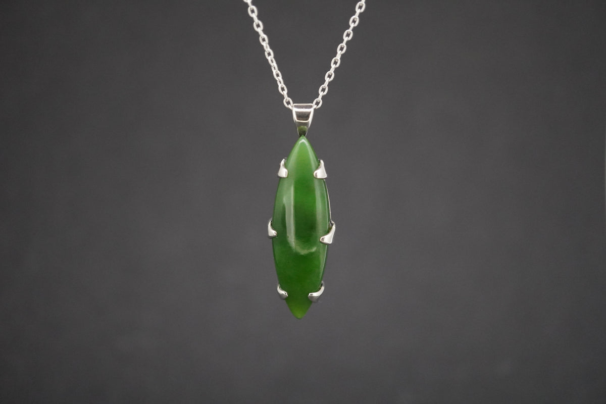 Canadian Jade Sterling Silver Marquise Pendant