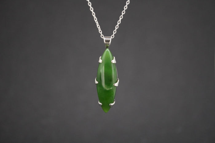Canadian Jade Sterling Silver Marquise Pendant