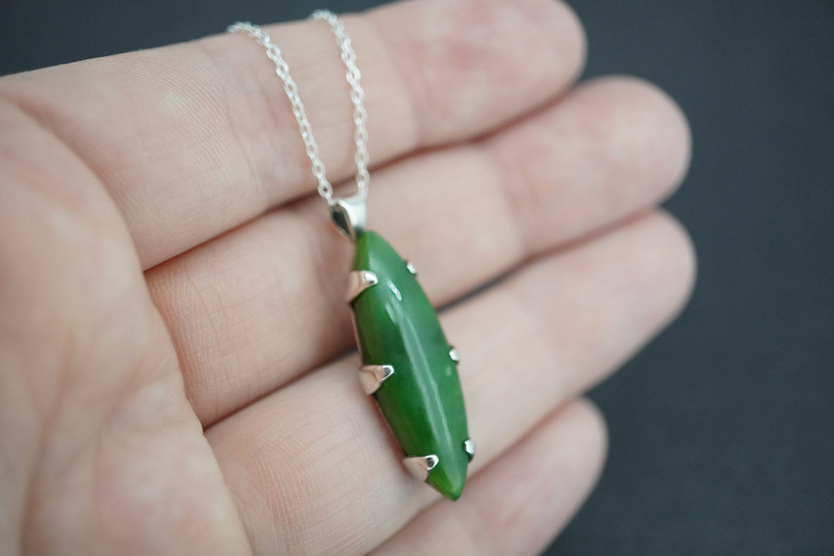 Canadian Jade Sterling Silver Marquise Pendant