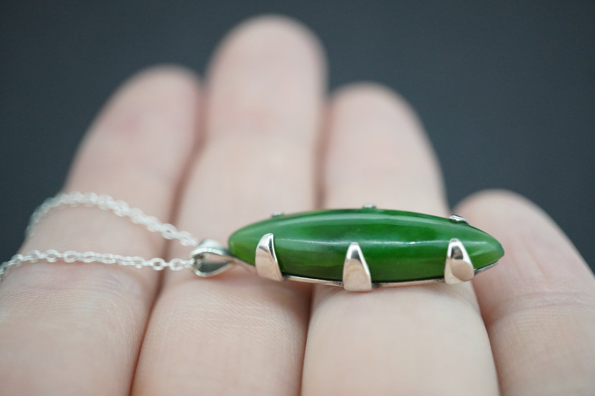 Canadian Jade Sterling Silver Marquise Pendant