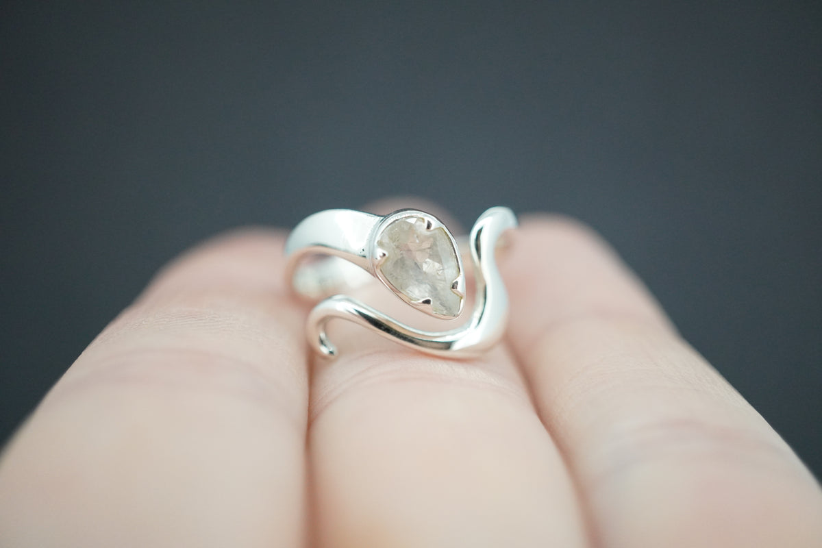 Kingdom 'Diamond' Sterling Silver Drop Wave Ring