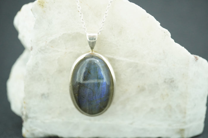 Labradorite Sterling Silver Oval Pendant