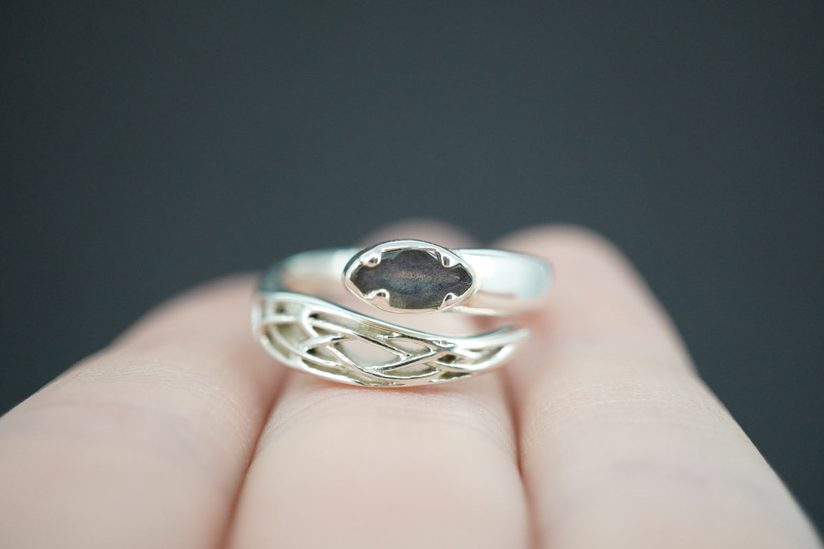 Labradorite Sterling Silver Marquise Wrap Ring