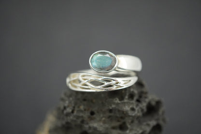 Labradorite Sterling Silver Oval Wrap Ring