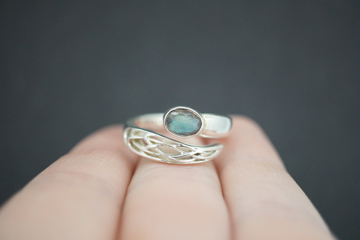 Labradorite Sterling Silver Oval Wrap Ring