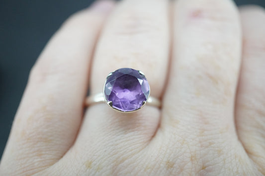 Amethyst Sterling Silver Round Solitaire Ring
