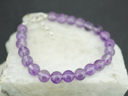 Amethyst Sterling Silver Beaded Bracelet