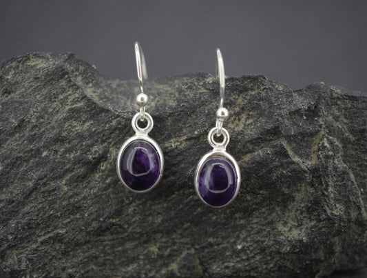 Amethyst Sterling Silver Oval Drop Earrings