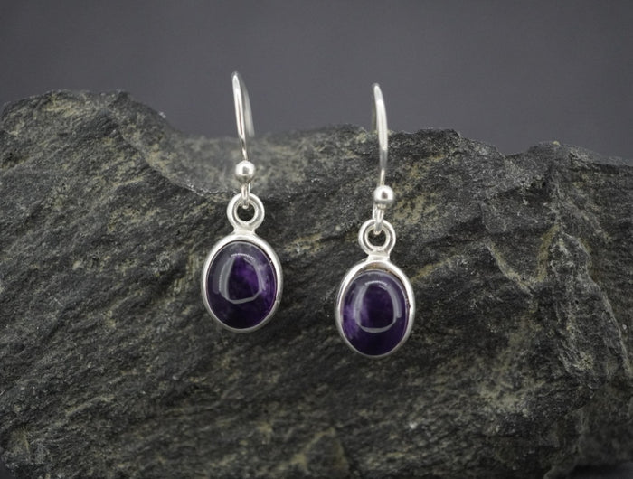 Amethyst Sterling Silver Oval Drop Earrings