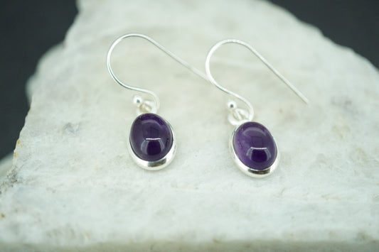 Amethyst Sterling Silver Oval Drop Earrings