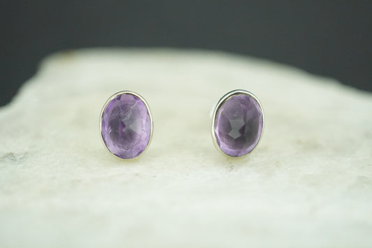 Amethyst Sterling Silver Oval Stud Earrings