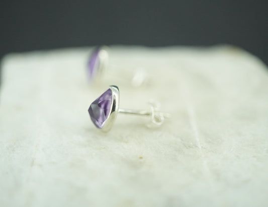 Amethyst Sterling Silver Oval Stud Earrings