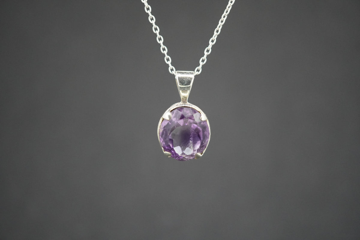 Amethyst Sterling Silver Oval Pendant