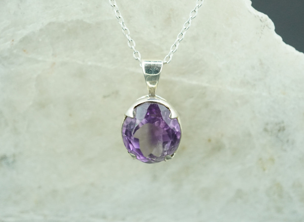 Amethyst Sterling Silver Oval Pendant